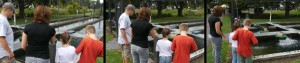 A family viewing a fish raceway